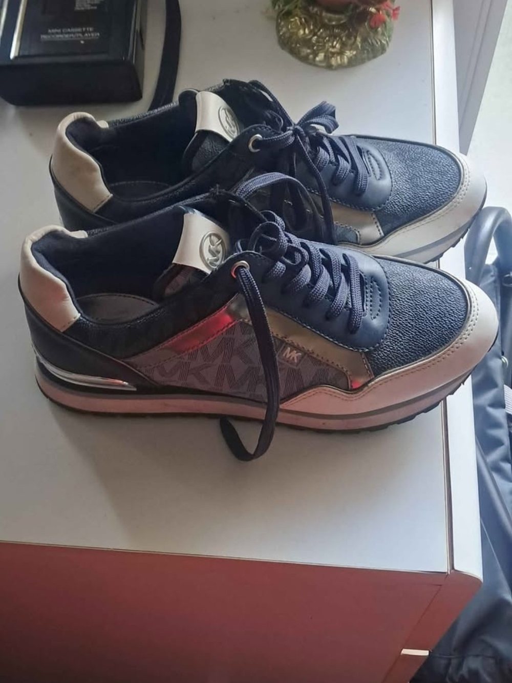 Michael Kors Men’s Navy, Silver and Beige Trainer Sneakers